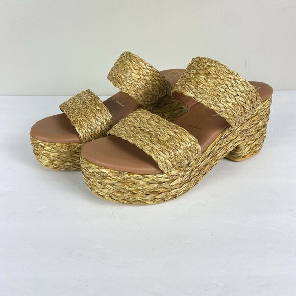 Beach by Matisse Womens Sz 8 Ocean Ave Tan Platform Sandals Slip On Raffia Y2K - Picture 2 of 6